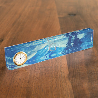 Placa De Nombre Monograma del paisaje de las montañas de acuarela