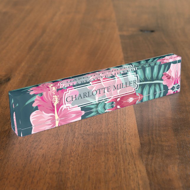 Placa De Nombre Monograma floral de verano exótico (Lateral)