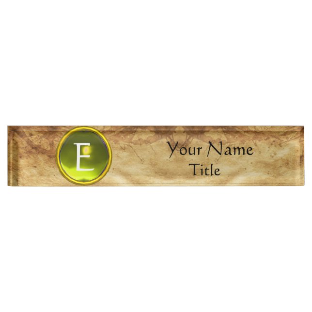 Placa De Nombre MONOGRAMA GEM , ZAFIRO AMARILLO, pergamino (Anverso)
