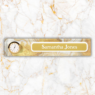 Placa De Nombre Monograma moderno de oro y ácidos blancos