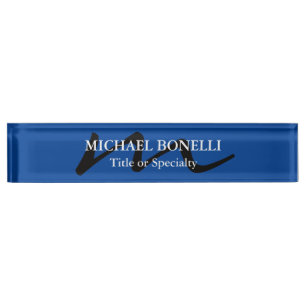 Placa De Nombre Monograma moderno inicial azul profesional