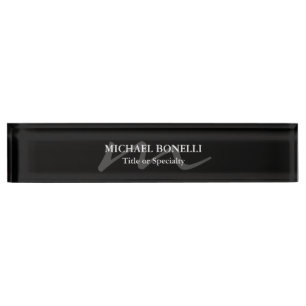 Placa De Nombre Monograma moderno moderno inicial negro profesiona