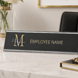 Placa De Nombre Monograma Negro de Negocios Modernos