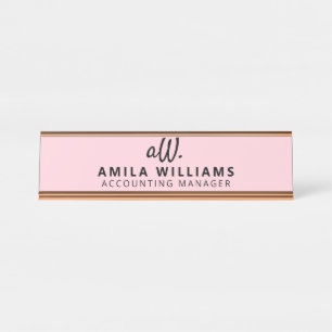 Placa De Nombre Monograma personalizado nombre Rosa Claro