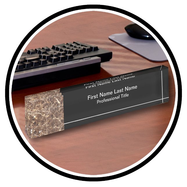 Placa De Nombre Monograma profesional de aspecto de mármol de pied (Classy Professional Desk Name Plate)