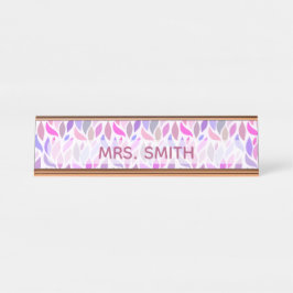 Placa De Nombre Monograma profesional del docente Pink Purple