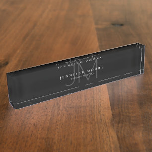 Placa De Nombre Monograma profesional sencillo blanco y negro