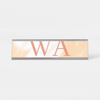Placa De Nombre Monograma retro blanco naranja melocotón pastel no
