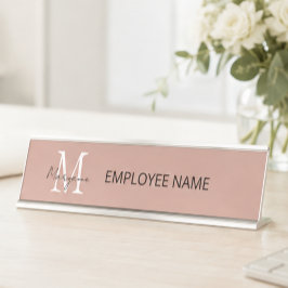 Placa De Nombre Monograma Rosa de Negocio Moderno