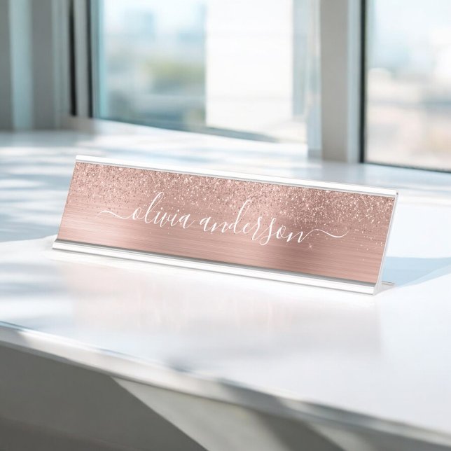Placa De Nombre Monograma Rosa Metalizado de Purpurina rosa dorado (Subido por el creador)