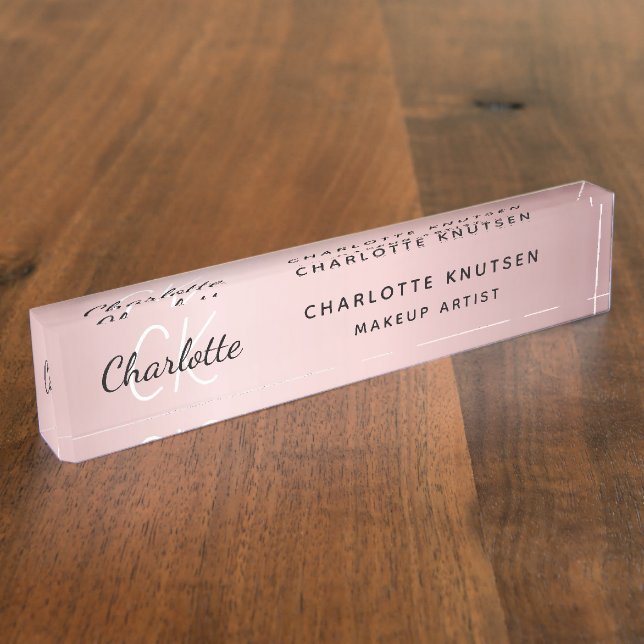 Placa De Nombre Monograma rosa profesional moderno (Lateral)