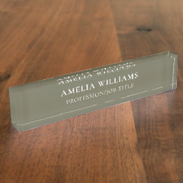 Placa De Nombre Monograma verde oliva minimalista elegante