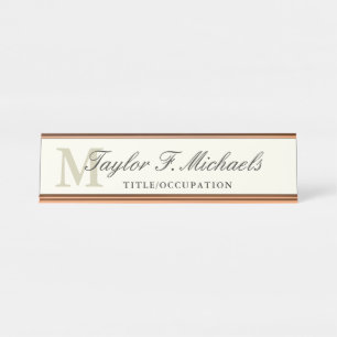Placa De Nombre Monograma y nombre elegantes