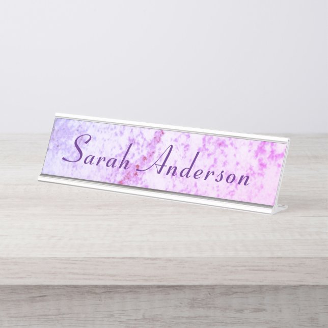 Placa De Nombre Monogramado rosa y morado mareado (Anverso)