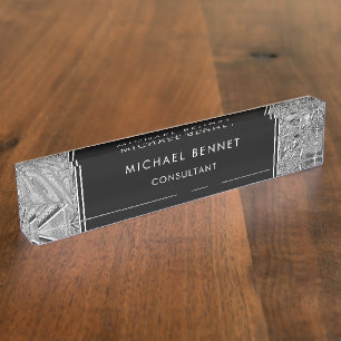 Placa De Nombre Monogramed Silver Metallic Business Desk Nombre Pl