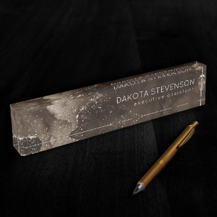 Placa De Nombre Moody Agate   Café Brown Golden Bronze Taupe