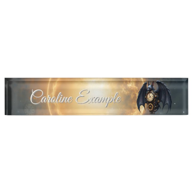 Placa De Nombre Moonlit Timekeeper – Murciélago Steampunk (Anverso)