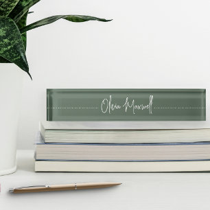 Placa De Nombre Moss Green Sketed Cursive Script Name Desk Nombre 