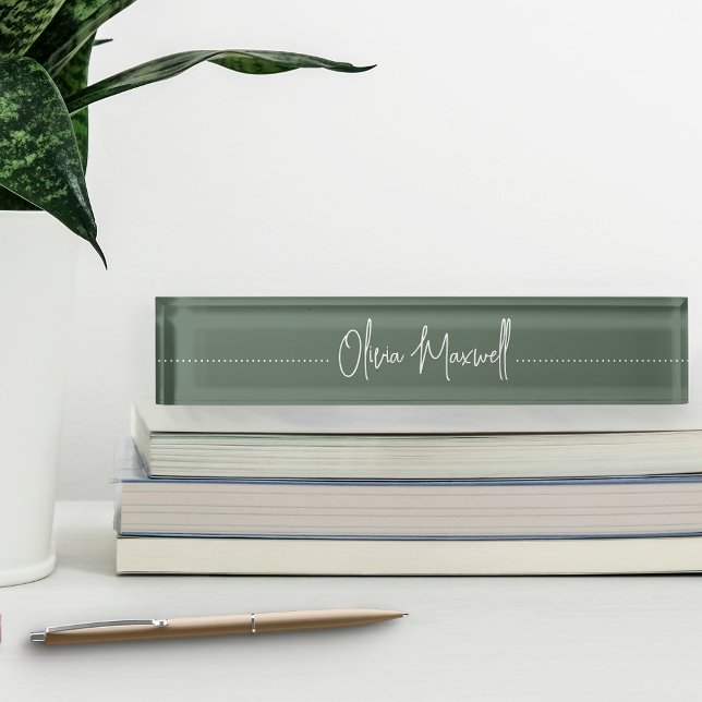 Placa De Nombre Moss Green Sketed Cursive Script Name Desk Nombre  (Subido por el creador)