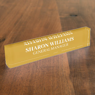 Placa De Nombre Mostaza Profesional con Estilo para Escritorio Tít