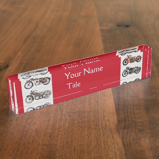 Placa De Nombre MOTOCICLETAS DE VINTAJE blanco negro rojo (Lateral)