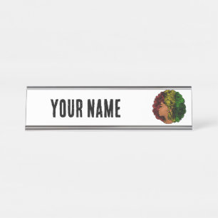 Placa De Nombre Mujer negra rasta afro rojo amarillo verde 