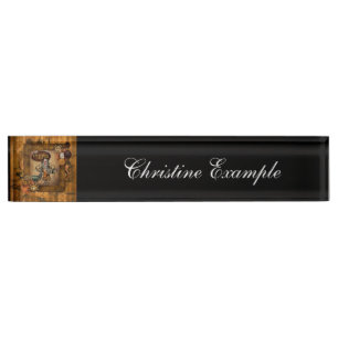 Placa De Nombre Mujeres Steampunk con búho steampunk