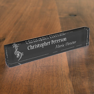 Placa De Nombre Música - Treble and Bass Clef