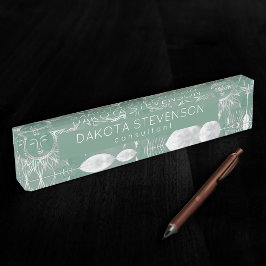 Placa De Nombre Mystique solar | Duste Green Silver Moon Stars Sun