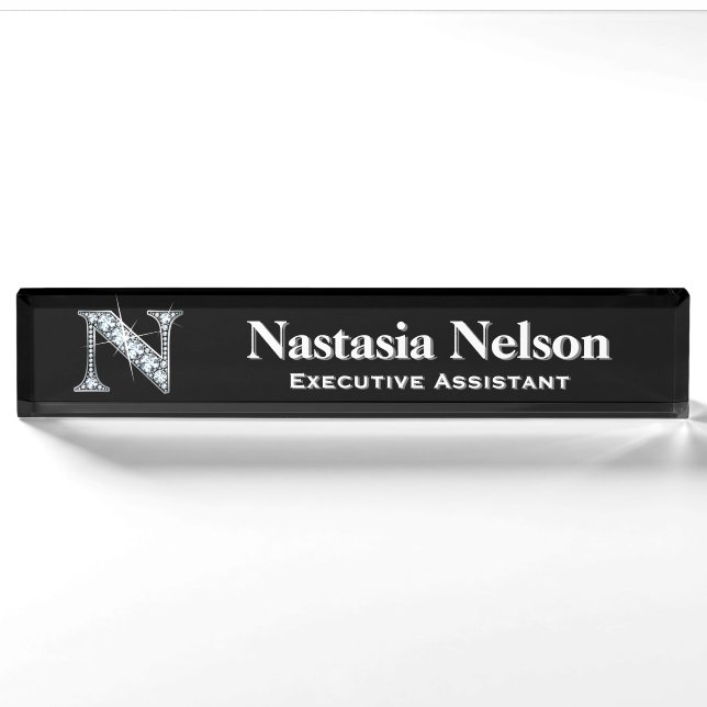Placa De Nombre N Faux Diamond Desk Nameplate (Anverso)