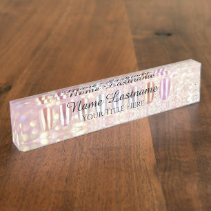 Placa De Nombre Nail Salon Artist Rosa Lux Purpurina Holograph Nam