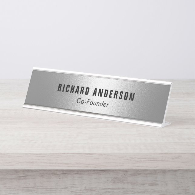 Placa De Nombre Name and Title Modern Silver Professional (Anverso)
