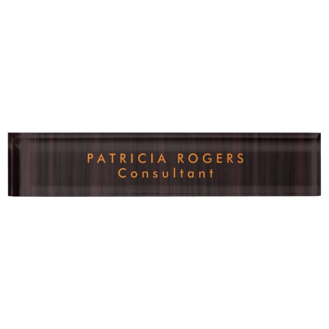 Placa De Nombre Naranja de fondo de madera Brown Professional (Anverso)