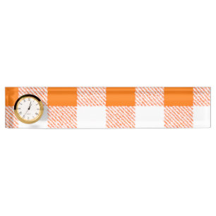 Placa De Nombre Naranja Gingham Check Pattern