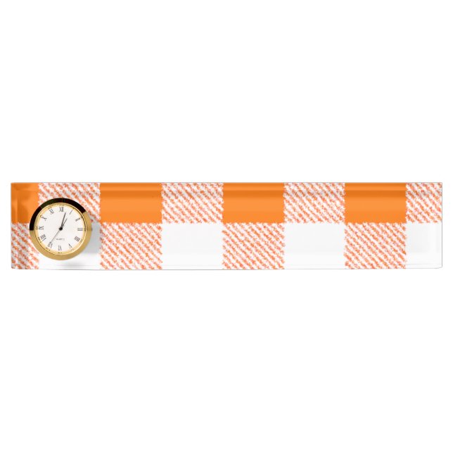 Placa De Nombre Naranja Gingham Check Pattern (Anverso)