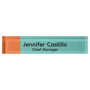 Placa De Nombre Naranja marrón azul claro Minimalista moderno