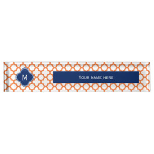 Placa De Nombre Naranja monogramado y Cuarteto azul real