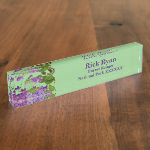 Placa De Nombre Naturaleza Vegetación Acuarela Bosque Lilac Blooms