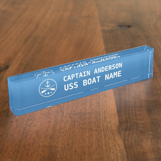 Placa De Nombre Nautical Anchor and Oars Captain and Bot (Lateral)