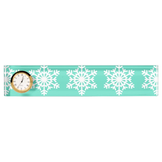 Placa De Nombre Navidades en Tiffanys Aqua Blue Snowflakes (Anverso)