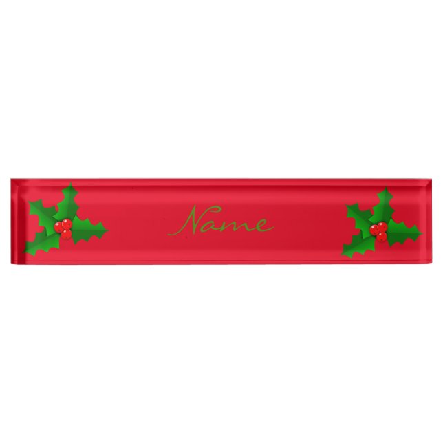 Placa De Nombre Navidades Green y red holly Thunder_Cove (Anverso)
