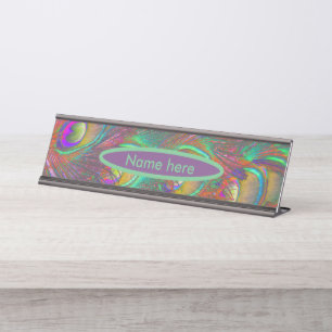 Placa De Nombre Navidades Tinsel Peacock Feathers Personalizados