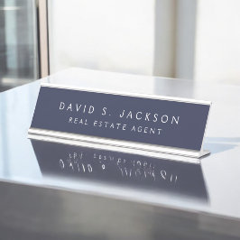 Placa De Nombre Navy Blue White Modern Elegant Profesional Clásico