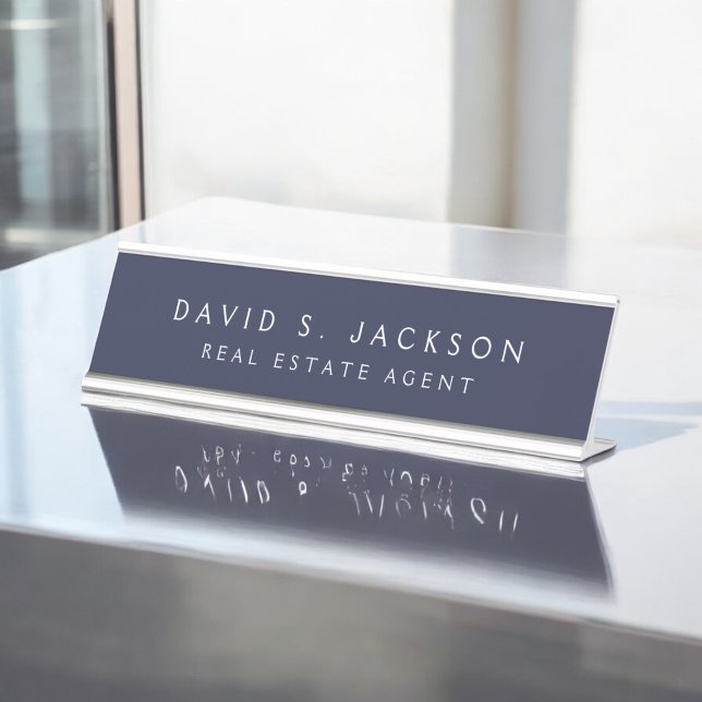 Placa De Nombre Navy Blue White Modern Elegant Profesional Clásico (Subido por el creador)