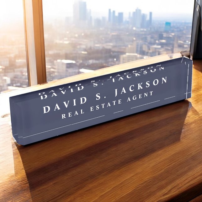 Placa De Nombre Navy Blue White Modern Elegant Profesional Clásico (Subido por el creador)