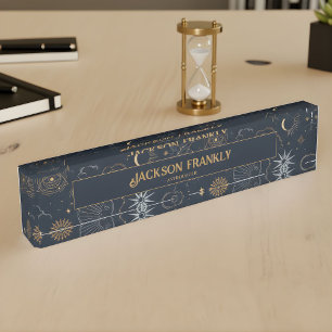 Placa De Nombre Negocio de Astrología Celestial Mística Personaliz