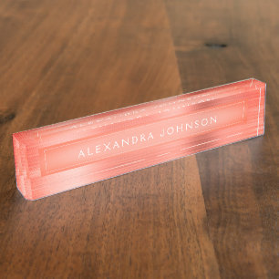 Placa De Nombre Negocio moderno del Relieve metalizado anaranjado