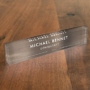 Placa De Nombre Negocio Profesional Metálico Bronce Marrón
