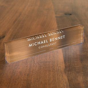 Placa De Nombre Negocio Profesional Metálico Marrón Cobre