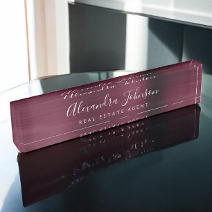 Placa De Nombre Negocios modernos Borgoña Elegante Profesional